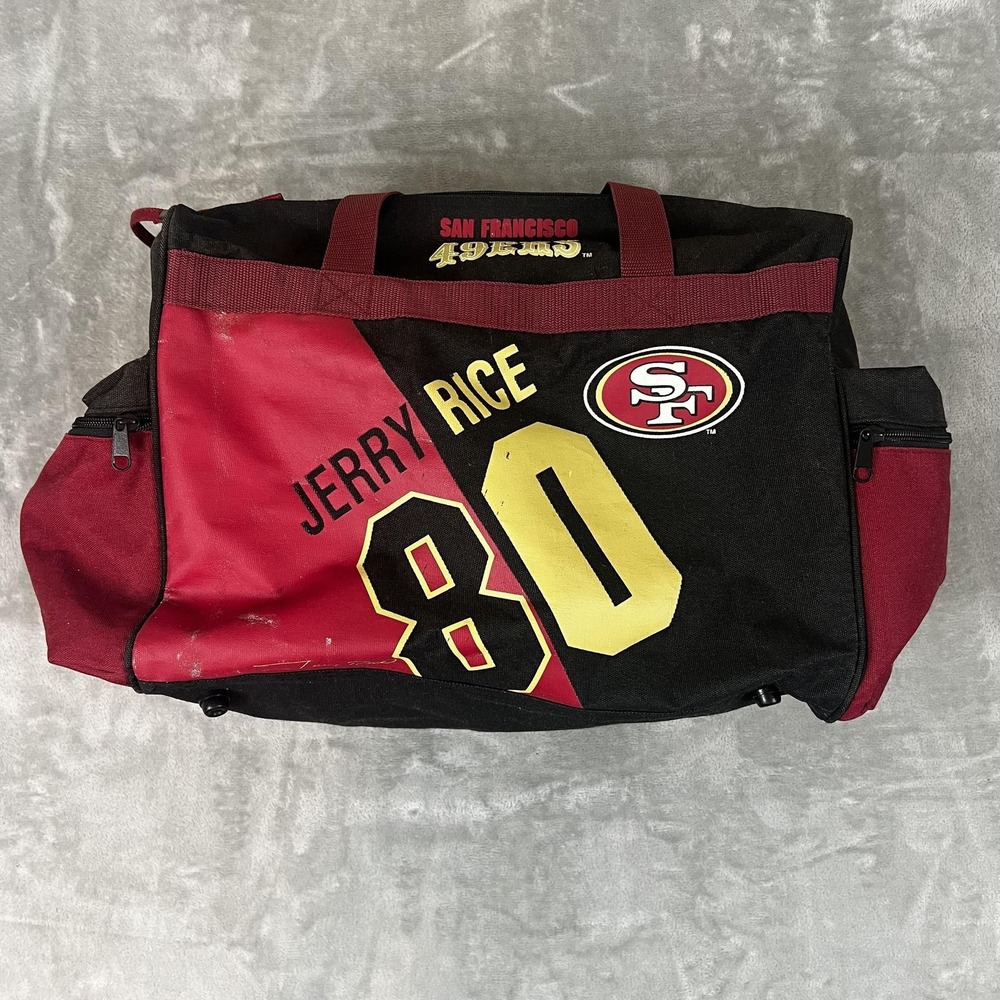 San Francisco 49ers Jerry Rice 80 Duffel Bag NFL Football Gym Travel Black Red